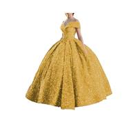 HYEC7 Women's Quinceanera Dresses Ball Gown Off Shoulder Big Sequins Evening Gowns Sweet 16 Long Prom Dresses Gold
