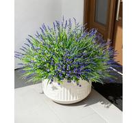 HyeFlora 20 Bundles Artificial Fake Outdoor Plants Flowers for Spring Decoration, UV Resistant Realistic Purple Plastic Flowers Faux Plant Monkey Grass for Planter Home Garden Porch Patio Window Box