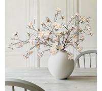 HyeFlora 3PCS Artificial Magnolia Flowers Stems for Spring Decoration, Faux Champagne Magnolia Branches with Buds, 34.5" Long Stems Floral Arrangement for Vase Pot Table Centerpiece Indoor Decor