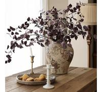 HyeFlora 5 Pieces Artificial Autumn Eucalyptus Leaves Plant Stems 32.7" Fake Leaves Autumn Greenery Branches Burgundy Shrubs Silk Faux Foliage