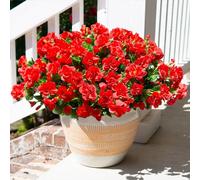 HyeFlora Artificial Fake Flowers for Outdoor Outside Spring Decoration, Fake Silk Red Camellia Flower UV Resistant Realistic Plants for Planter Front Door Porch Patio Table Indoor, 3 Large Bundles