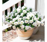 HyeFlora Artificial Fake Flowers Plants for Outdoor Outside Spring Decoration, Faux Silk White Camellia UV Resistant Realistic for Front Door Porch Planter Pot Patio Balcony, 3 Large Bundles