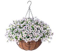 HyeFlora Artificial Fake Hanging White Plants Flowers Basket for Outdoor Fall Winter, Faux Silk Daisy in Planter Realistic UV Resistant for Christmas Outside Porch Home Patio Balcony Yard Decoration