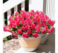 HyeFlora Artificial Faux Outdoor Flowers Plants for Spring Summer Decoration, Fake Silk Hotpink Camellia UV Resistant Look Real for Planter Outside Front Door Porch Patio Balcony, 3 Large Bundles