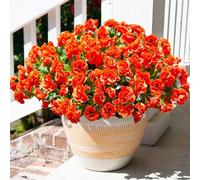 HyeFlora Artificial Faux Outdoor Outside Flowers Plants For Spring Decor, Fake Silk Orange Camellia UV Resistant Look Real for Autumn Planter Front Door Porch Patio Balcony Decoration, 3 Large Bundles