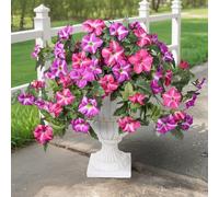 HyeFlora Artificial Faux Plants Flowers Outdoor Outside Decoration 2PCS Spring Faux Petunias Silk Flower (Fuchsia)