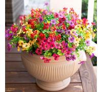 HyeFlora Artificial Flowers for Outdoor Indoor Garden Home Decoration, Faux Flower Daisy Eucalyptus Leaves Fake Plants Greenery Boxwood Porch, 12 Bundles (Pink Red Purple Yellow) Bakset Not Included