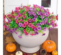 HyeFlora Artificial Flowers for Outdoor Indoor Garden Home Decoration, Faux Flower Daisy with Eucalyptus Leaves Fake Plants Greenery Boxwood Porch Patio, 12 Bundles (Purple Pink)