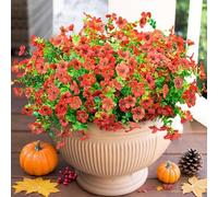 HyeFlora Artificial Flowers for Outdoor Indoor Garden Home Decoration, Faux Flower Daisy with Eucalyptus Leaves Fake Plants Greenery Boxwood Porch Patio, 12 Bundles (Red)
