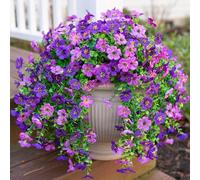 HyeFlora Artificial Flowers for Outdoors Decoration, 2Pcs Dark Purple and Purple Fake Hanging Flowers, UV & Fading Resistant, Faux Decor for Porch Patio Balcony Planter