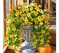 HyeFlora Artificial Hanging Flowers for Outdoors Decoration, 2pcs Fake Daisy with Eucalyptus Leaves for Garden Yard Porch (Yellow)