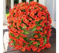 HyeFlora Artificial Hanging Orchid Flowers 2PCS, Faux Hanging Plants Fake Silk Orchid Flower Bouquet Garland for Home Garden Wall Wedding Party Indoor Outdoor Decoration (Orange 2)