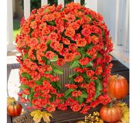 HyeFlora Artificial Hanging Orchid Flowers 2PCS, Faux Hanging Plants Fake Silk Orchid Flower Bouquet Garland for Home Garden Wall Wedding Party Indoor Outdoor Decoration (Orange 2)