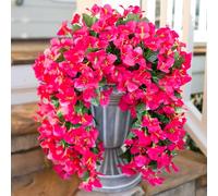 HyeFlora Bougainvillea Artificial Hanging Flowers Plants for Outdoors Decoration, 2pcs Fake Flowers Silk Bougainvillea Vines Realistic UV Resistant Faux Flowers for Planters Porch Patio Urn, Hot Pink