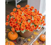 HyeFlora Dahlia Artificial Fall Flowers for Outdoors Autumn Decoration, 6 Bundles Fake Mums Orange Faux Flowers Plants Realistic UV Resistant Silk Flowers for Outside Planter Front Door Yard Garden