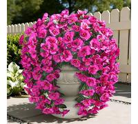 HyeFlora Fake Hibiscus Artificial Hanging Flowers Plants for Outdoors Decoration, 2pcs Silk Hibiscus Vines Realistic UV Resistant Fuchsia Faux Flowers for Outside Planter Porch Patio Yard Home Party