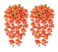 HyeFlora Hibiscus Fall Flowers Artificial Hanging Flowers Plants for Outdoors Autumn Decoration, 2pcs Orange Silk Hibiscus Vines Realistic UV Resistant Faux Flowers for Outside Planters Garden Indoor