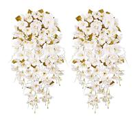 HyeFlora Hibiscus Fall Flowers Artificial Hanging Flowers Plants for Outdoors Autumn Decoration, 2pcs White Silk Hibiscus Vines Realistic UV Resistant Faux Flowers for Outside Planters Garden Indoor