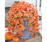 HyeFlora Hibiscus Fall Flowers Artificial Hanging Flowers Plants for Outdoors Autumn Decoration, 4pcs Orange Silk Hibiscus Vines Realistic UV Resistant Faux Flowers for Outside Planters Garden Indoor