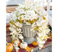 HyeFlora Hibiscus Fall Flowers Artificial Hanging Flowers Plants for Outdoors Autumn Decoration, 4pcs White Silk Hibiscus Vines Realistic UV Resistant Faux Flowers for Outside Planters Garden Indoor