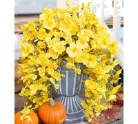 HyeFlora Hibiscus Fall Flowers Artificial Hanging Flowers Plants for Outdoors Autumn Decoration, 4pcs Yellow Silk Hibiscus Vines Realistic UV Resistant Faux Flowers for Outside Planters Garden Indoor