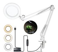 HYEIOL10X Magnifying Glass with Light, 3 Color 10 Brightness Dimmable LED Magnifying Lamp, Adjustable Swivel Arm Illuminated Magnifying Glass for Hobbies Reading Work (Adapter included)