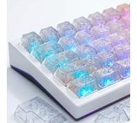 Hyekit 119 Key Carbon Fiber Design Shimmering Keycaps - White Translucent PC Keycaps with Diamond-Like Sparkle, Cherry Profile, UV Coated, for Mechanical Keyboards