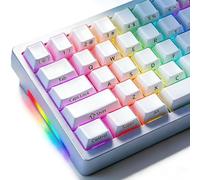 Hyekit Velvet Crystal Jelly Keycaps - 126 Key Double-Shot ABS+PC Pudding Keycap Set, Cherry Profile, Frosted White with Black Legends, Side Print & Velvet Texture for Mechanical Keyboard