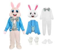 Hyelntu Easter Bunny Costume Adult Plush Bunny Mascot Suit for Men Women Onesize Easter Party Rabbit Cosplay Outfit with Head