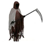 Hyelntu Grim Reaper Costume Adult Scary Ghost Tattered Robe Halloween Cosplay Medieval Wizard Death Cloak with Hood Scythe