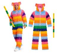 Hyelntu Pinata Costume Adult 2Pcs Funny Multicolored Mexican Piñata Jumpsuit with Bat Animal Onesie for Halloween Cosplay Outfits (S)