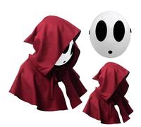 Hyelntu Shy Guy Mask Costume 2pcs Scream Anime Face Mask with Knight Cloak White Plastic Shy Guy Mask for Adult Halloween Cosplay (Red-boy)