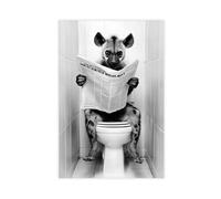 Hyena Sitting on The Toilet Reading A Newspaper, Funny Bathroom Wall Art, Retro Animals, Toilet Humor Print, Cute Hyena, Ai Art-1