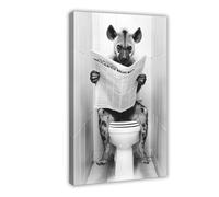 Hyena Sitting on The Toilet Reading A Newspaper, Funny Bathroom Wall Art, Retro Animals, Toilet Humor Print, Cute Hyena, Ai Art-1