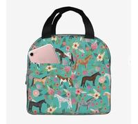 HYEPNED Cute Dog Insulated Lunch Bags for Women & Kids & Girls & Adults & Ladies, Waterproof Leak-Proof Cool Bag for Work School Picnic (Pink) (Horses and Flowers)