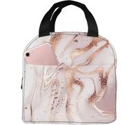 HYEPNED Rose Golden Marble Reusable Insulated Lunch Bags for Women & Kids & Girls & Adults & Ladies, Waterproof Leak-Proof Cool Bag for Work School Picnic (Pink) (Pink)