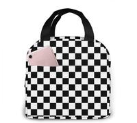 HYEPNED The Checkerboard Black & White Plaid Reusable Insulated Cooler Bags - Waterproof Insulated Meal & Snack Bags Lunch Tote Bags for Work, School, Picnic