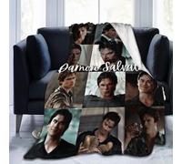HYEPNED Vampire Diaries TV Show Blankets Team Damon Salvatore Collage Throw Blanket Vampire Diaries Merch Ian Somer-halder Fans Gifts Soft Fuzzy Fleece Blanket for Bed Sofa Home Decor