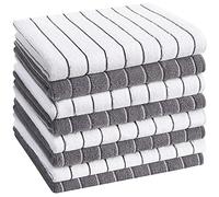 HYER KITCHEN Microfiber Kitchen Towels, Stripe Designed, Super Soft and Absorbent Dish Towels, Pack of 8, 18 x 26 Inch, Gray and White