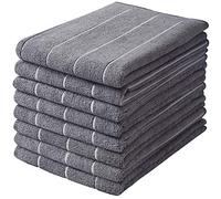 HYER KITCHEN Microfiber Kitchen Towels - Super Absorbent, Soft and Thick Dish Towels, 8 Pack (Stripe Designed Grey Colors), 26 x 18 Inch