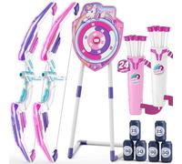 HYES 2 Pack Bow and Arrow for Kids, LED Light Up Archery Set with 24 Suction Cup Arrows, 1 Unicorn Standing Target, 6 Score Targets & 2 Quivers, Indoor Outdoor Gifts Toys for Boys Girls