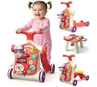 HYES Baby Walker for Girls 5 in 1, Baby Push Walker Activity Center, Red | Learning to Walk, Sit to Stand, Early Learning Push Toys for Infant, Walkers Toys with Music for Toddlers