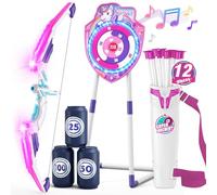HYES Bow and Arrow for Kids, LED Light Up Unicorn Archery Set with 12 Suction Cup Arrows, 1 Standing Glow Target, 3 Score Targets & 1 Quiver, Indoor Outdoor Toys Gifts for Boys Girls