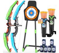 HYES Toy Archery Bow and Arrow for Kids, Archery Set with LED Light, Moving Standing Target, Suction Cup Arrows, Score Targets, Quiver, Indoor Outdoor Gifts for Boys Girls (Green and Blue, mini)