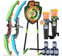 HYES Toy Archery Bow and Arrow for Kids, Archery Set with LED Light, Moving Standing Target, Suction Cup Arrows, Score Targets, Quiver, Indoor Outdoor Gifts for Boys Girls (Green and Blue, mini)