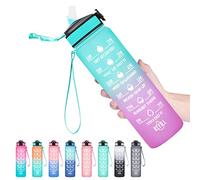 HYETA 32 OZ Water Bottle with Times to Drink and Straw, Motivational Time Marker Water Bottles with Strap, Leakproof & BPA Free, Gym & Outdoors, Green-Purple