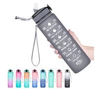 HYETA 32 OZ Water Bottle with Times to Drink and Straw, Motivational Time Marker Water Bottles with Strap, Leakproof & BPA Free, Gym & Outdoors, Grey Matte