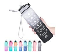HYETA 32 OZ Water Bottle with Times to Drink and Straw, Motivational Timed Marker Water Bottles with Strap, Leakproof & BPA Free, Gym & Outdoors, Gray-Black