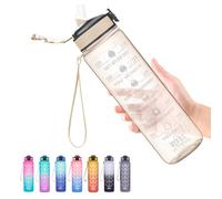 Hyeta 32 oz Water Bottles with Times to Drink and Straw, Motivational Water Bottle with Time Marker, Leakproof, Drinking Sports Water Bottle for Fitness, Gym and Outdoor