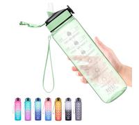 Hyeta Clear Water Bottle with Straw & Time Marker, Plastic 32oz Leakproof